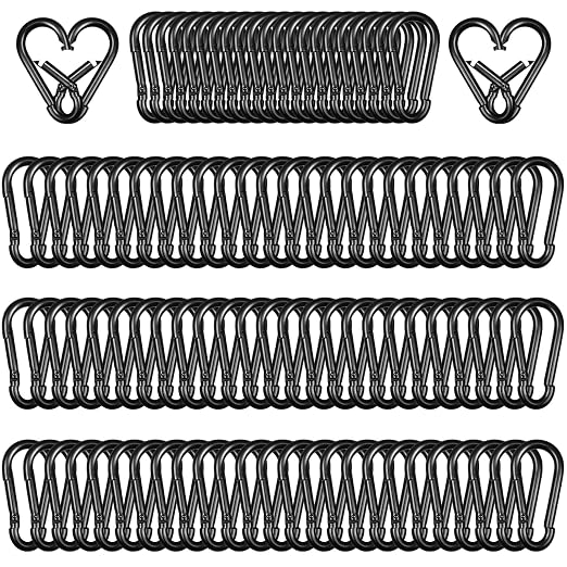 100 Pack 1.57" Heavy Duty Carabiner Clips, M4 Black Galvanized Steel Spring by SEUNGCH