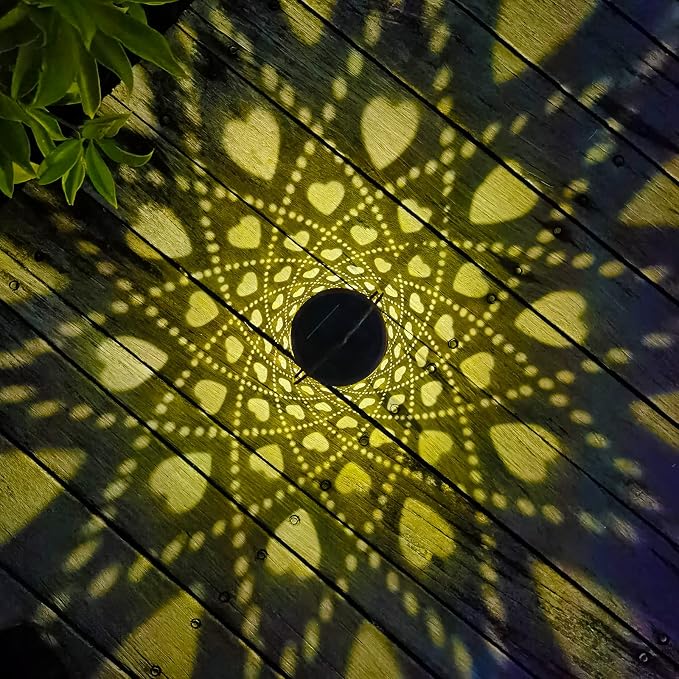 Solar Lanterns Outdoor Hanging Heart Pattern Decor Lantern, Waterproof Hollow - Image 2