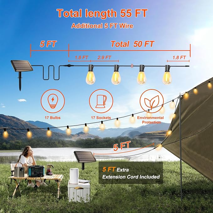 Stright 55FT Solar String Lights Outside Remote Control - Image 2