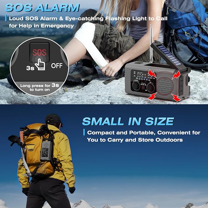 NITIGO Emergency Radio 4000mAh Solar Hand Crank AM/FM/NOAA Portable Weather - Image 6