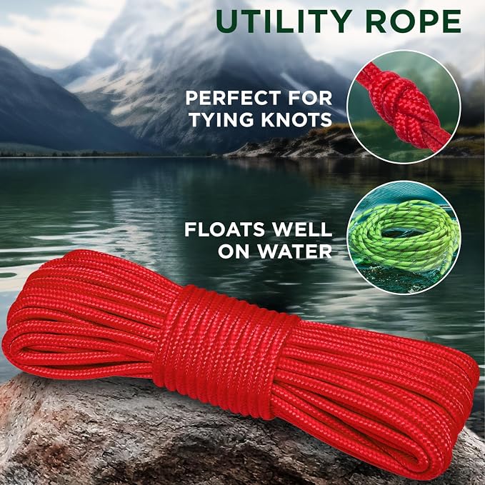 TECEUM Rope – 150 Feet x 1/4 Inch – Red – Strong All-Purpose Utility Rope – - Image 3