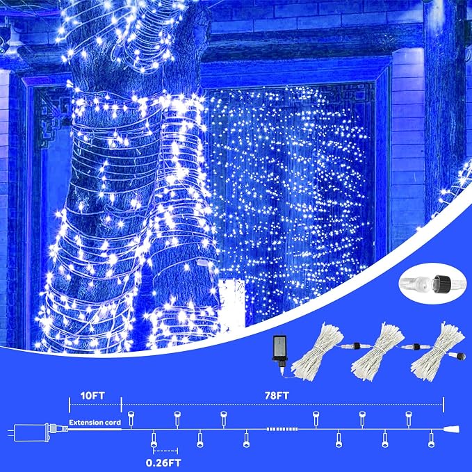 88FT 240LED Extra-Long Connectable String Lights Indoor Outdoor Clear Wire - Image 6