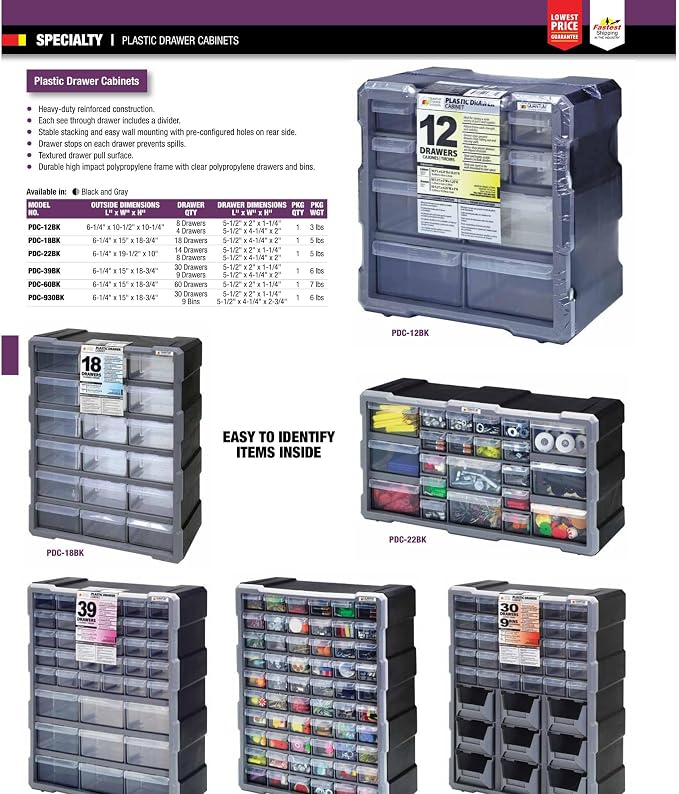 Quantum Storage Systems PDC-22BK 22 Drawers Cabinet Part Organizer 10" H x 20" - Image 2