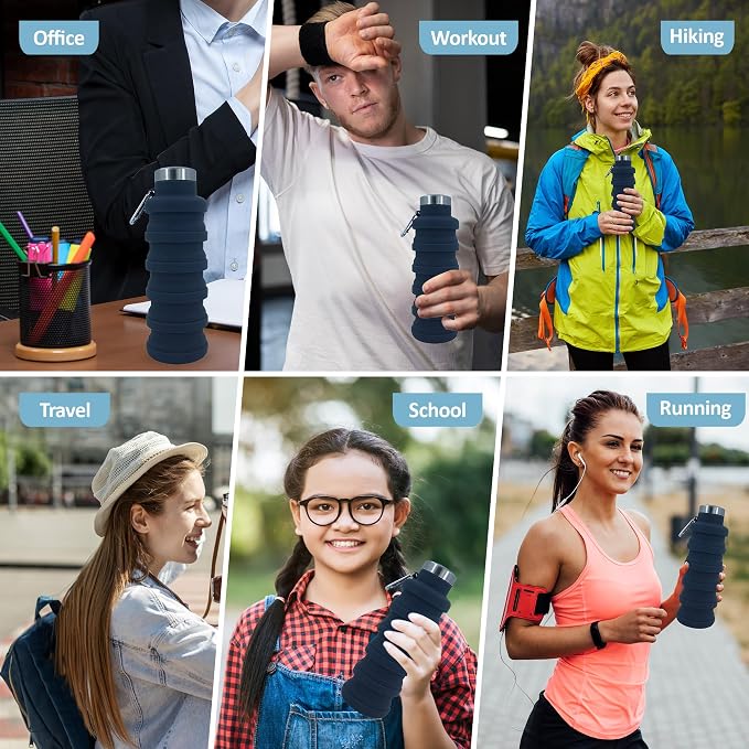 Collapsible Water Bottles 12oz, Odorless BPA-Free Silicone, Leak-Proof Foldable - Image 6
