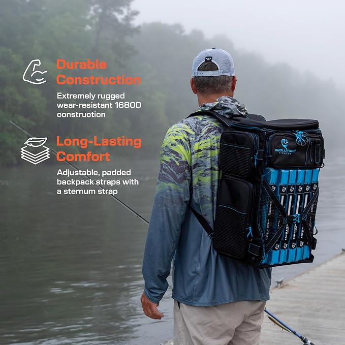 Evolution Fishing Drift Series Tackle Backpack, Outdoor Rucksack w/ 6 Fishing - Image 4