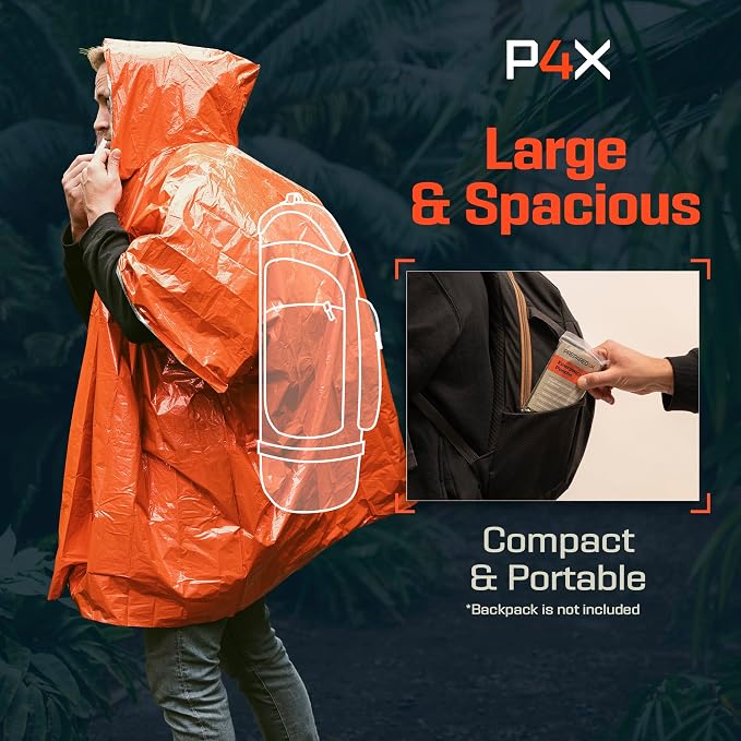 PREPARED4X Emergency Mylar Poncho – Survival Rain Poncho - Image 7