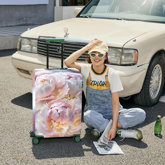 ANNA QUEEN Pink Peony Flower Luggage Cover, Stretchable Suitcase Protector - Image 4