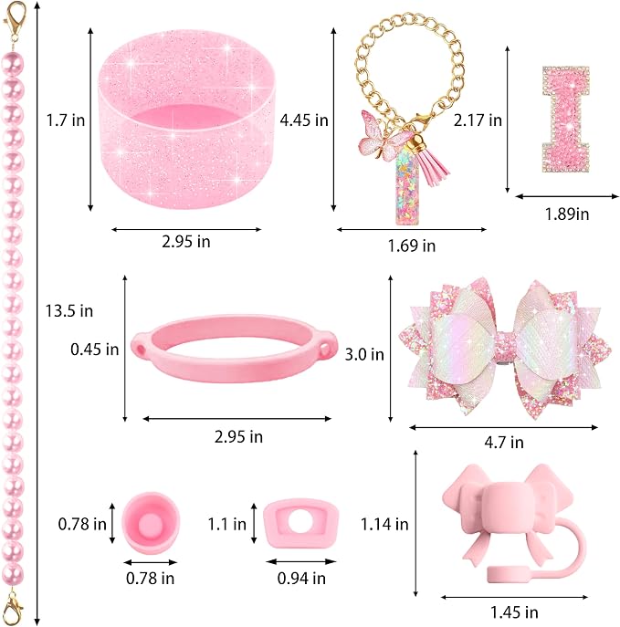 9PCS Pink for Stanley Cup Accessories Set Bling Initials Bow Charms for Stanley - Image 3
