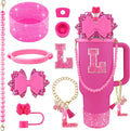 9PCS Hot Pink for Stanley Cup Accessories Set Bling Initials Bow Charms for by Unknown