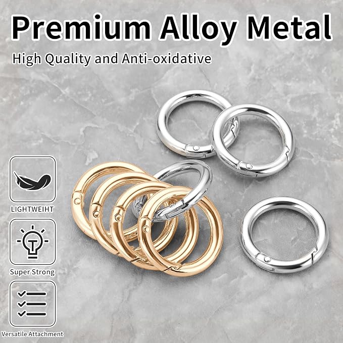 Gkeygo Key Ring Clip, 4/5 Inch Keychain Rings, 8 Pack Round Carabiner Clip - Image 2