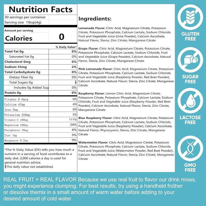 Hydration Packets Sugar Free, 0 Calorie Electrolytes Powder Packets 6 Flavors - Image 7