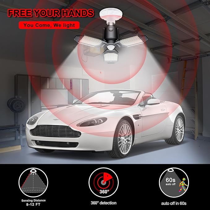 Motion Sensor Garage Light, 80W Motion Activated LED Shop Light - Image 2