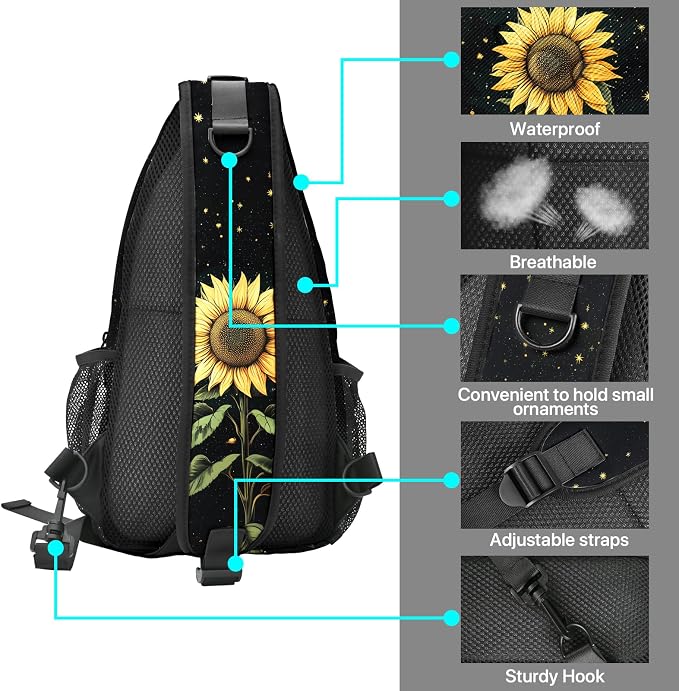 FyLybois Sunflower Sling Bag for Women Lightweight Crossbody Backpack Casual - Image 4
