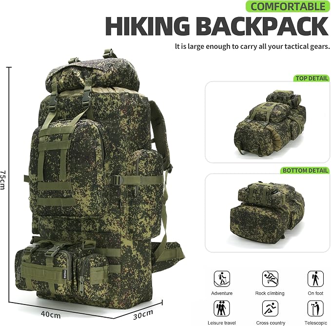 King'sGuard 100L Camping Hiking Backpack Molle Rucksack Military Camping - Image 5