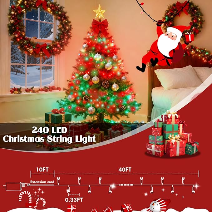 88FT 240LED Extra-Long Connectable String Lights Indoor Outdoor Clear Wire - Image 6
