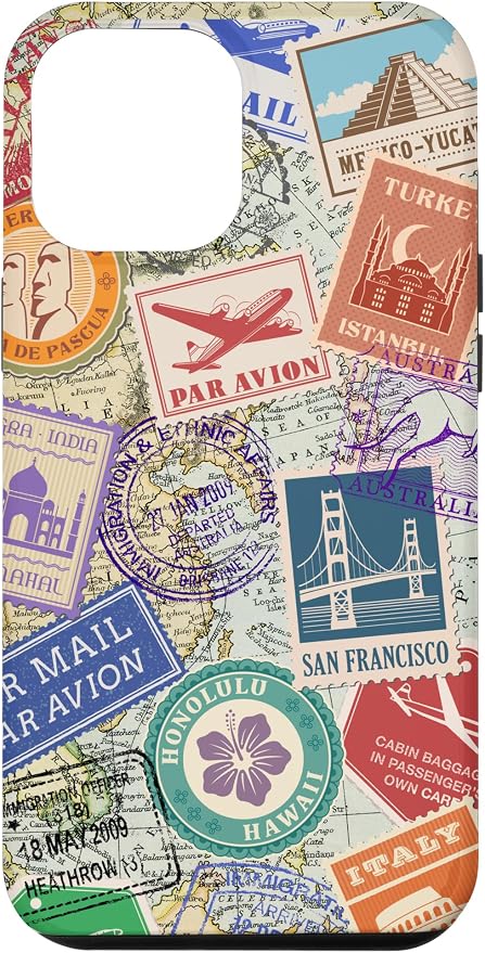 World Map Travel Passport Stamps Postage Stamp Case by Unknown