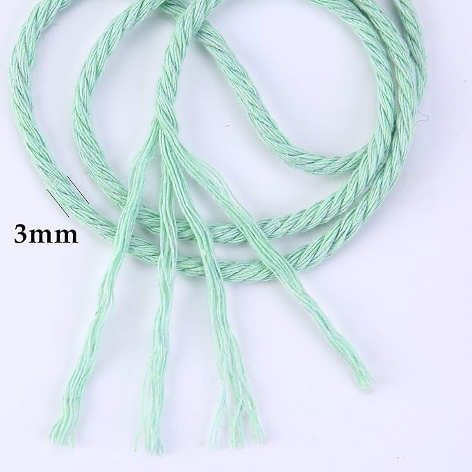 Light Green Macrame Cord 3mm x 109Yards, Colored Cotton Rope Colorful Cotton - Image 3