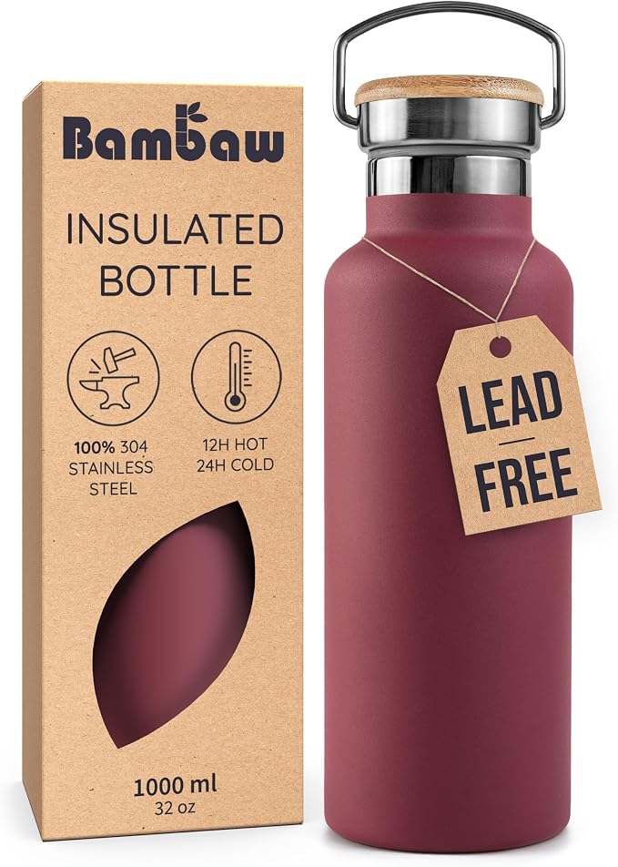 Bambaw 32 oz Water Bottle Insulated, Stainless Steel Water Bottle 32 oz by Bambaw