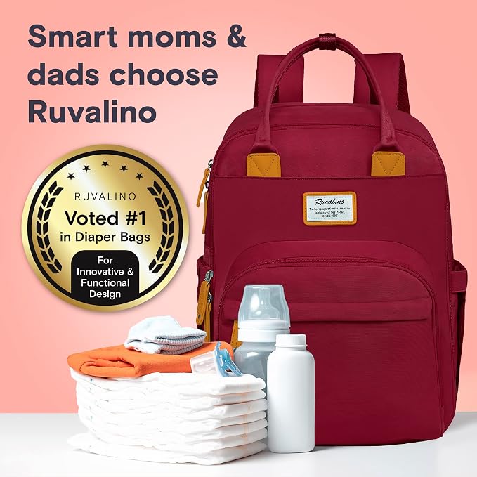 RUVALINO Diaper Bag Backpack, Large Capacity, Waterproof, Purplish Red - Image 6
