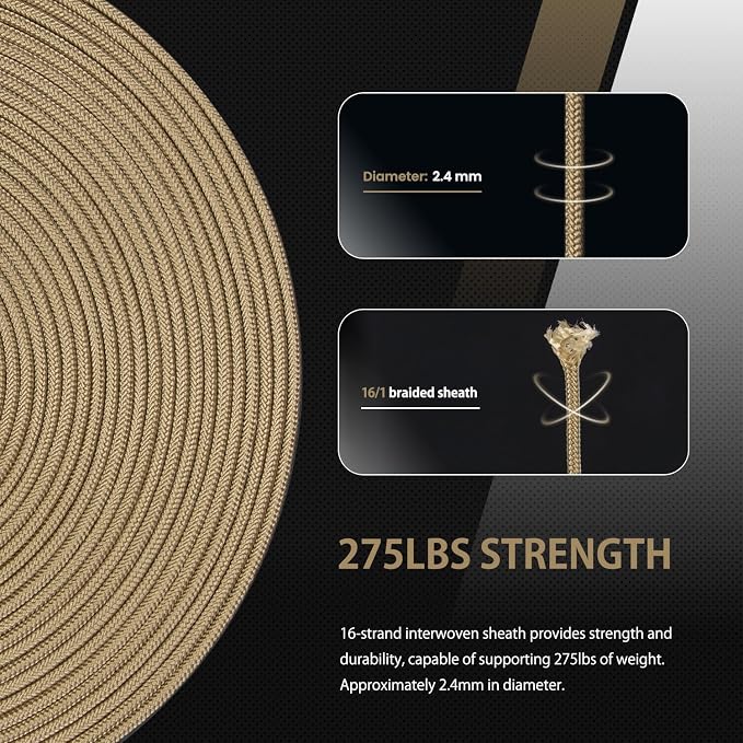Abma Cord 2.4mm Paracord 275 100ft Nylon Rope 4 Strands Tactical Parachute Cord - Image 4