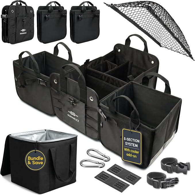 Trunk Organizer 5-Section Modular XL Car Storage System – Extra Large Cargo by DURABLEZ