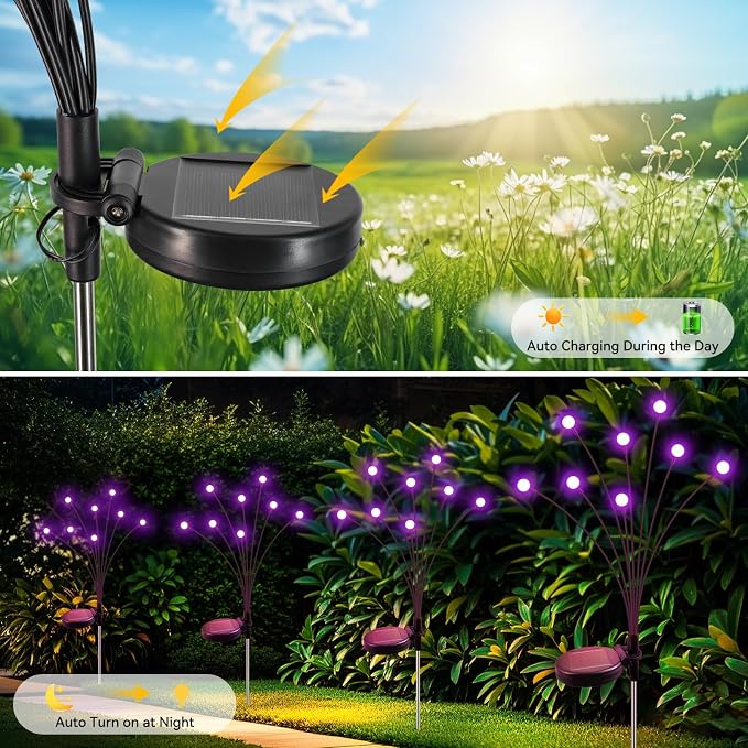 Slyuexu Solar Garden Lights Outdoor Waterproof, 2 Pack 16 LED Swaying Firefly - Image 4