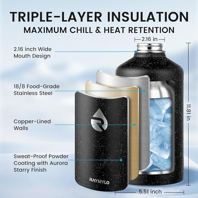 RAYMYLO 128oz Insulated Water Bottle, Triple Wall Vacuum Stainless Steel Water - Image 4