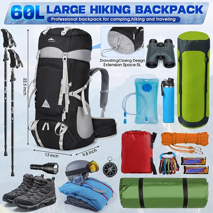 IGOLUMON 60L Hiking Backpack Waterproof Camping Backpack - Image 2