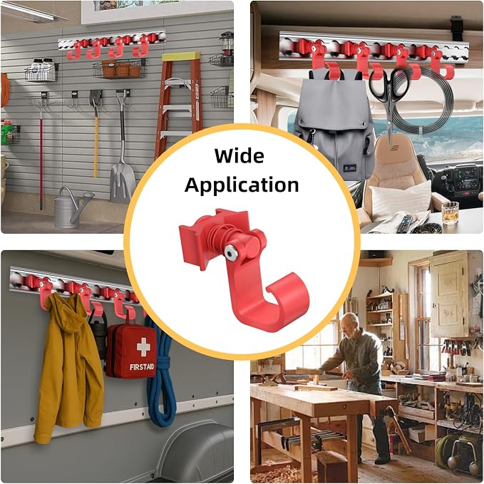 4 Pack L Track Hooks with Single Stud Fitting, Spring-Loaded Adjustable Gear - Image 5