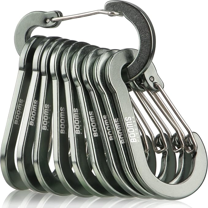 Booms Fishing CC5 Multi-Use Carabiner Clips, 10 Pack 2.3"/ 3.1" Caribeener Clips by BoomsFishing