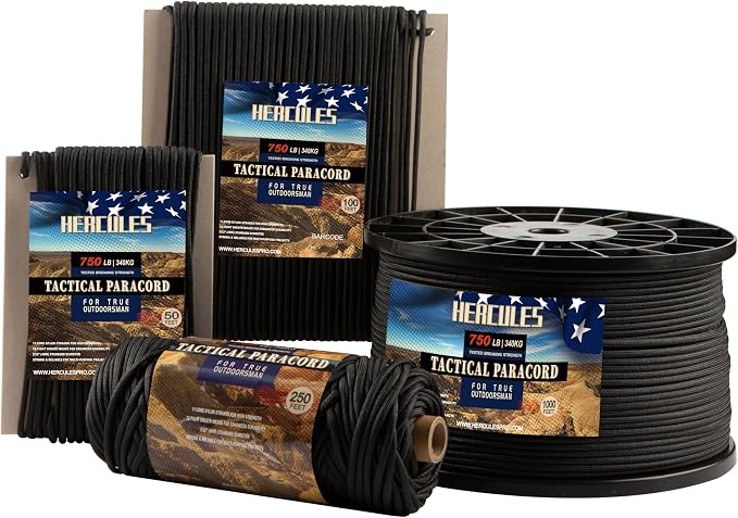 HERCULES 750lb Paracord 4mm 11 Strands Tactical Parachute Cord, Outdoor Gear by HERCULES