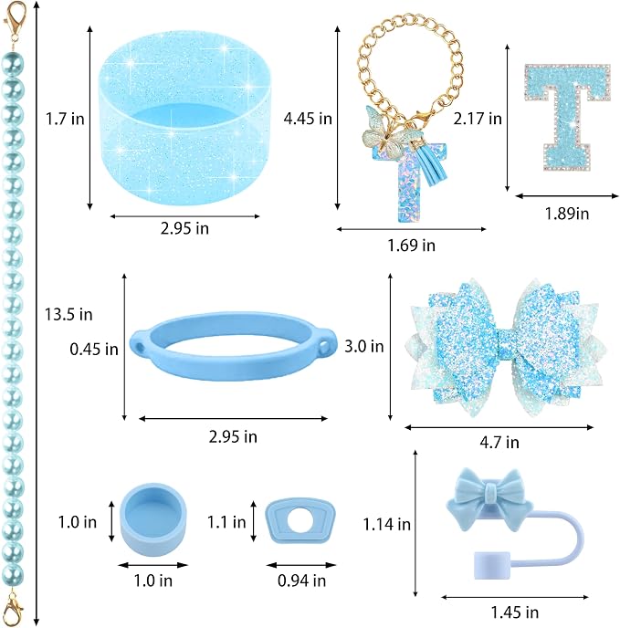 9PCS Blue for Stanley Cup Accessories Set Bling Initials Bow Charms for Stanley - Image 3