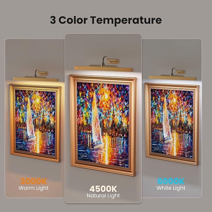 Picture Light Battery Rechargeable, 3 Color Modes and Dimmable Classic Art - Image 3