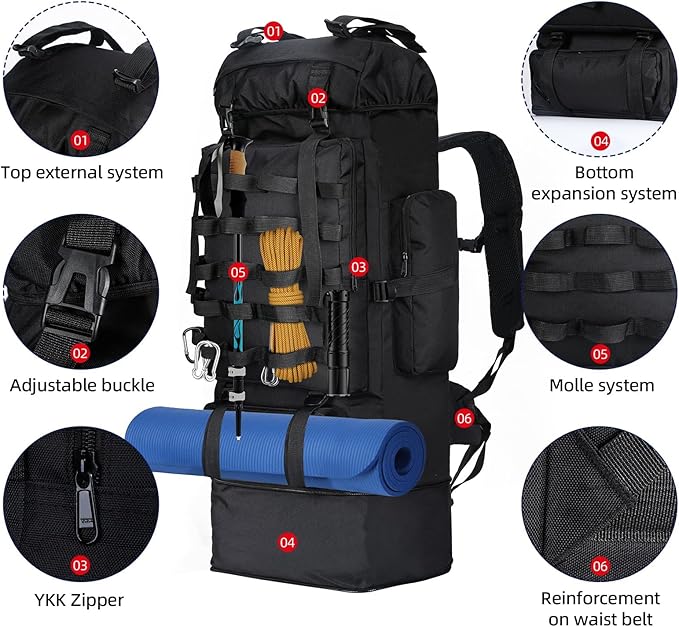 70L/100L Camping Hiking Backpack - Image 4