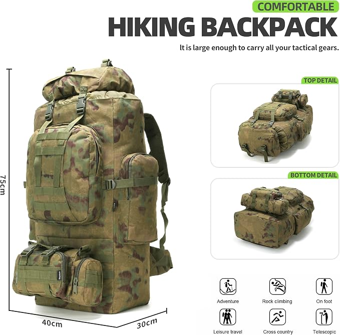 King'sGuard 100L Camping Hiking Backpack Molle Rucksack Military Camping - Image 6