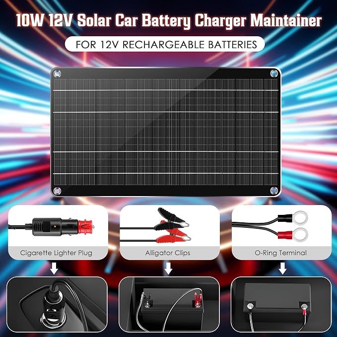 Saillong 10W 12V Solar Car Battery Charger Maintainer, Waterproof Solar Panel - Image 3