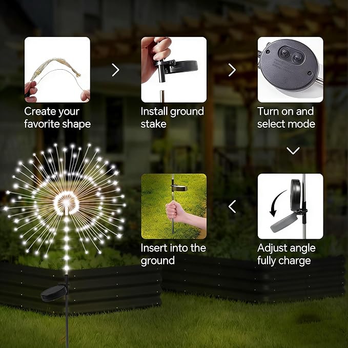 2 Pack 250LED Solar Garden Lights Outdoor, Dual Lighting Modes Firework Lights - Image 4