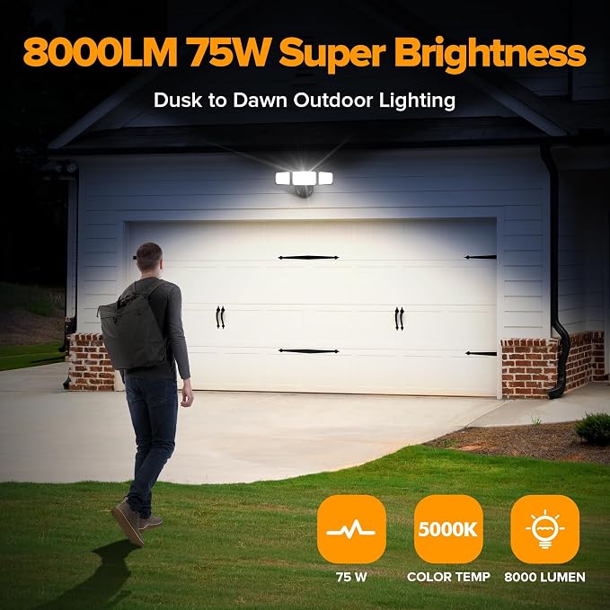 LUTEC 75W 8000LM Dusk to Dawn Outdoor Lighting, LED Flood Light Outdoor - Image 2