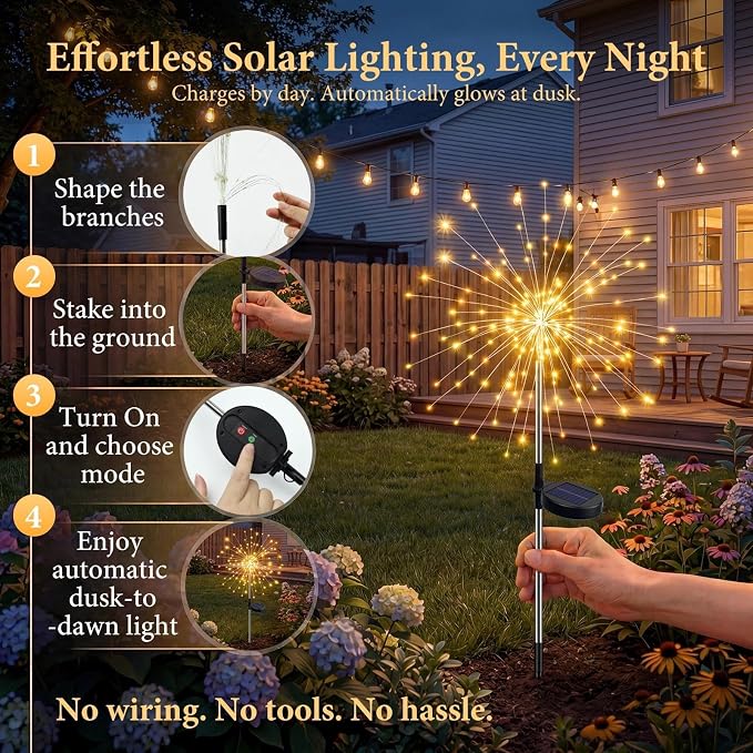Solar Firework Lights Outdoor 4 Pack, 120LED Solar Starburst Garden Lights - Image 6
