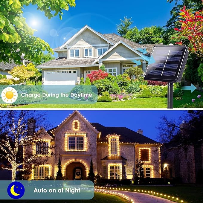 Extra-Long Solar String Lights for Outside, 2 Pack 200LED Solar Fairy Lights - Image 4