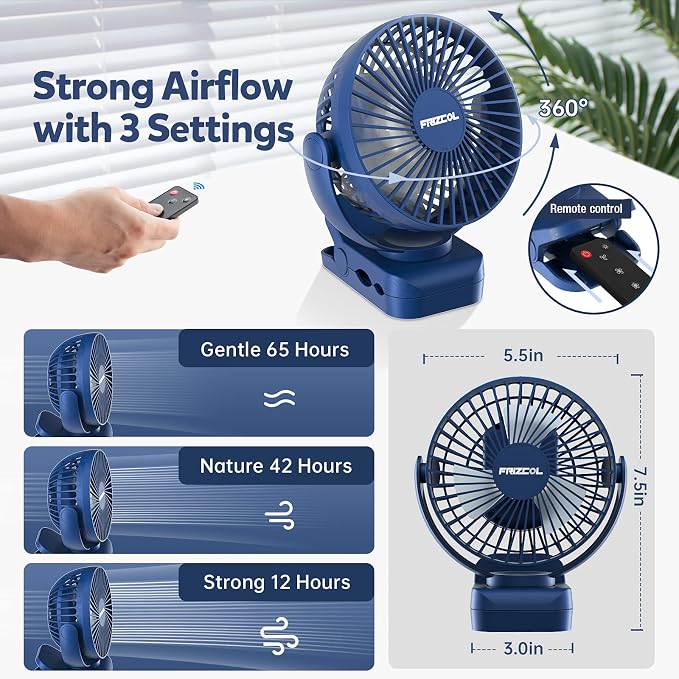 Clip on Fan 65 Hours Portable Desk Fan Rechargeable - Image 3