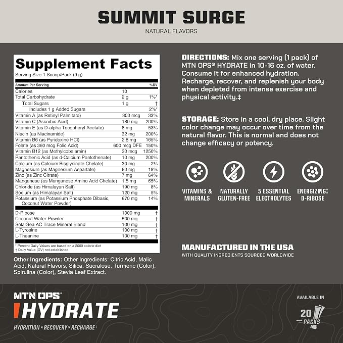 MTN OPS Hydrate Low Sugar Electrolyte Powder Drink Mix - Image 3