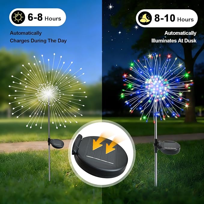 Solar Garden Lights Outdoor, 2 Pack 120 LED Twinkling Firework Lights Decorative - Image 2