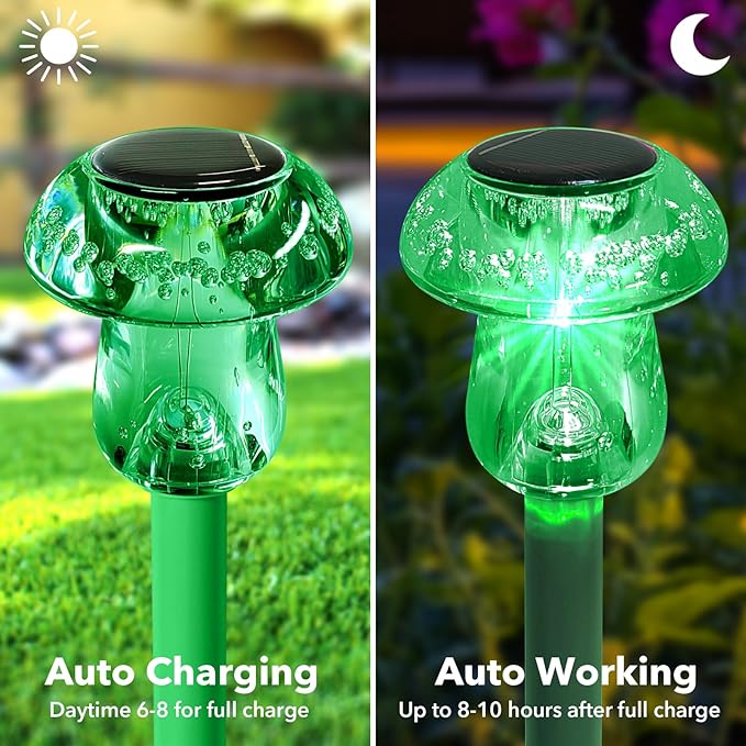 Benany Solar Lights Outdoor, St Patricks Day 8 Pack Mushroom Landscape Lights - Image 2