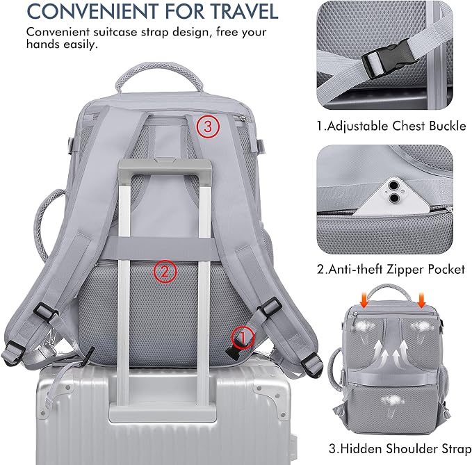 Beraliy Travel Backpack, Personal Item Bag Ailrline Approved, 17.3 Inch Laptop - Image 7