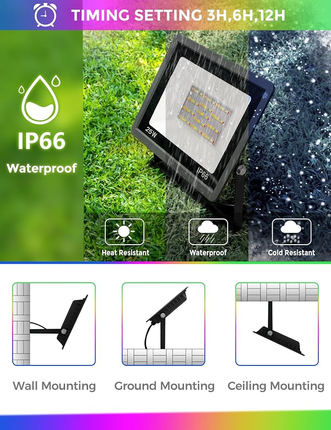 L LOHAS LED RGB LED Flood Light Outdoor, 25W DIY Color Changing Party Lights - Image 4