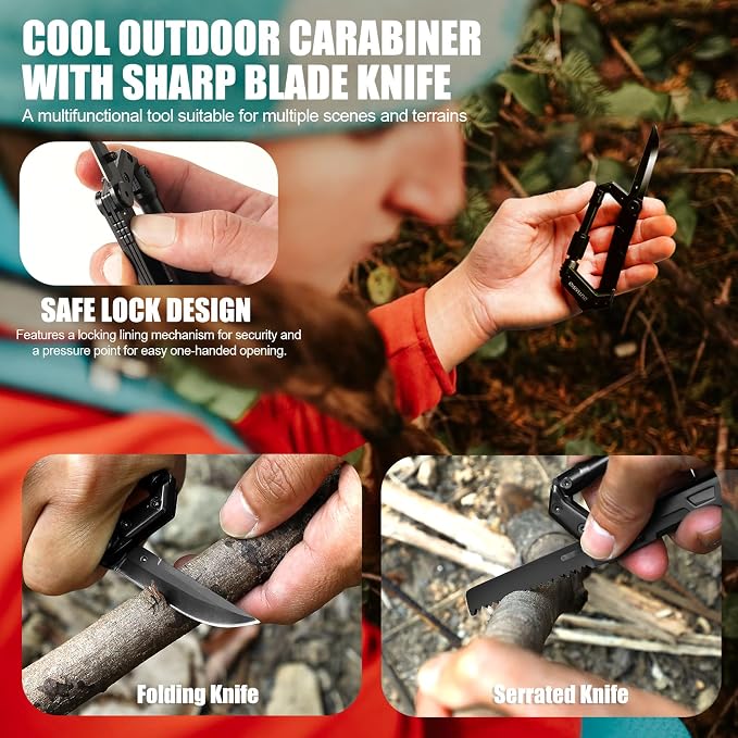 Carabiner Multitool 8-in-1 EDC Carabiners Pocket Knife, Serrated Knife - Image 5