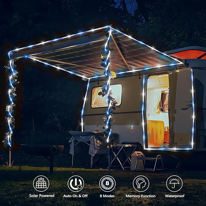 Solar Rope Lights, 66ft 200LED Solar String Lights, 8 Modes Waterproof Solar - Image 2