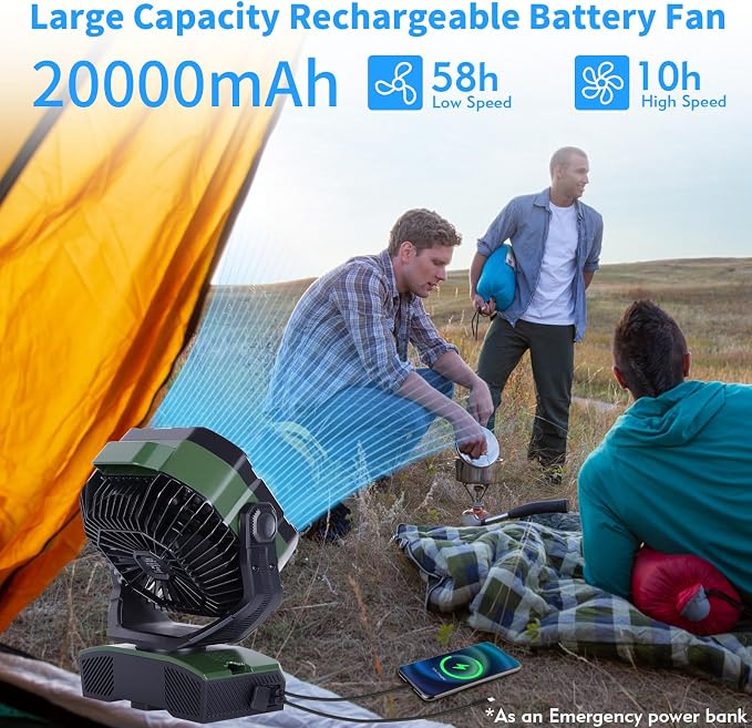 WESTTREE Camping Fan 20000mAh Rechargeable Battery Operated fan Outdoor Tent Fan - Image 3