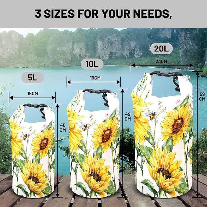 Waterproof Dry Bag, Roll Top Summer Sunflowers Waterproof Backpack 5L/10L/20L - Image 6
